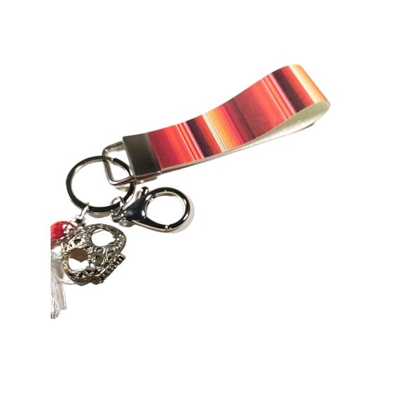 Skull Tassel Wrist Holder Keychain Red White Orange - Picture 5 of 5